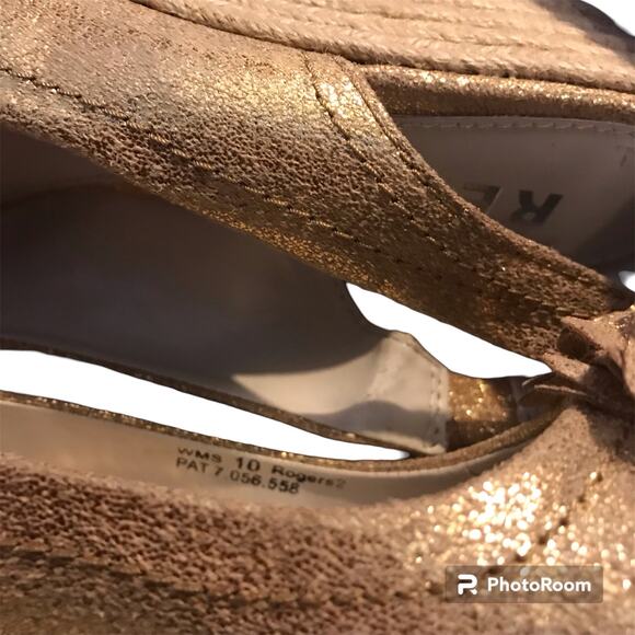 REPORT Metallic Gold Peep Toe Wedge Sling back Sandals | Size 10 - Picture 5 of 6